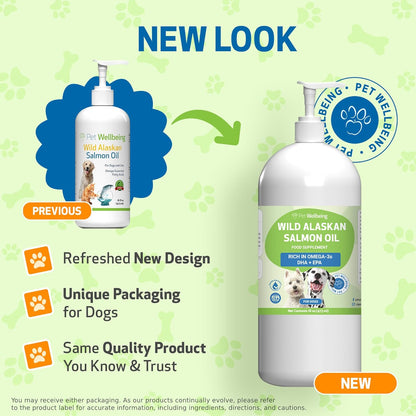 Pet Wellbeing Wild Alaskan Salmon Oil for Dogs - Omega 3 Fish Oil with EPA & DHA, Skin, Coat, Joint & Heart Health - NASC Certified & Vet Formulated - 16 oz Pump Bottle