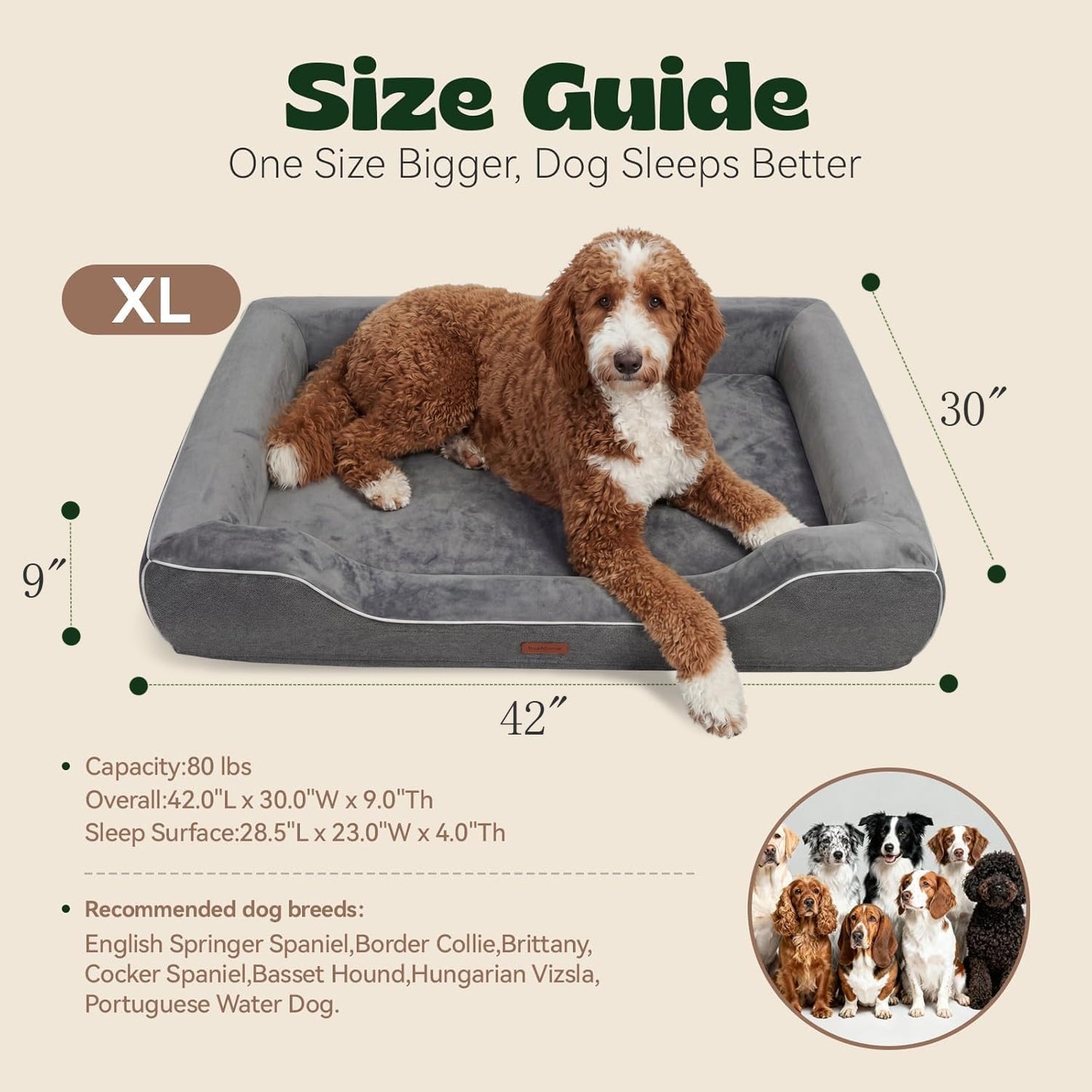 Orthopedic Dog Beds for Large Dogs with Cooling Gel Memory Foam & Egg-Crate Foam Waterproof,XLarge Couch Bed with Sides and Removable Washable Cover for Big Breed Senior Pets,Dark Grey