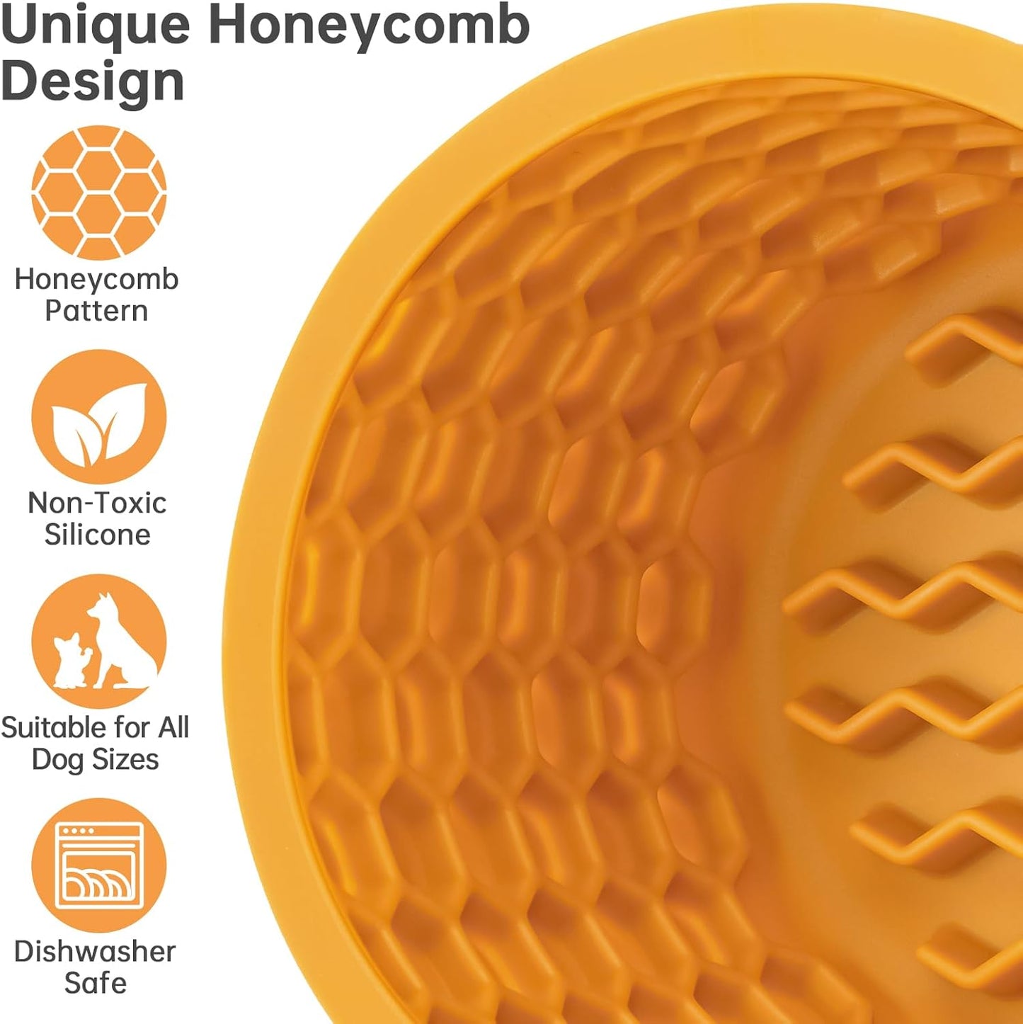 NiHome Silicone Dog Slow Feeder Bowl with Honeycomb Lick Mat for Small to Large Dogs, Slows Eating & Aids Anxiety Relief, Promotes Calm Behavior, Dishwasher Safe & Freezer-Friendly, Non-Toxic Material