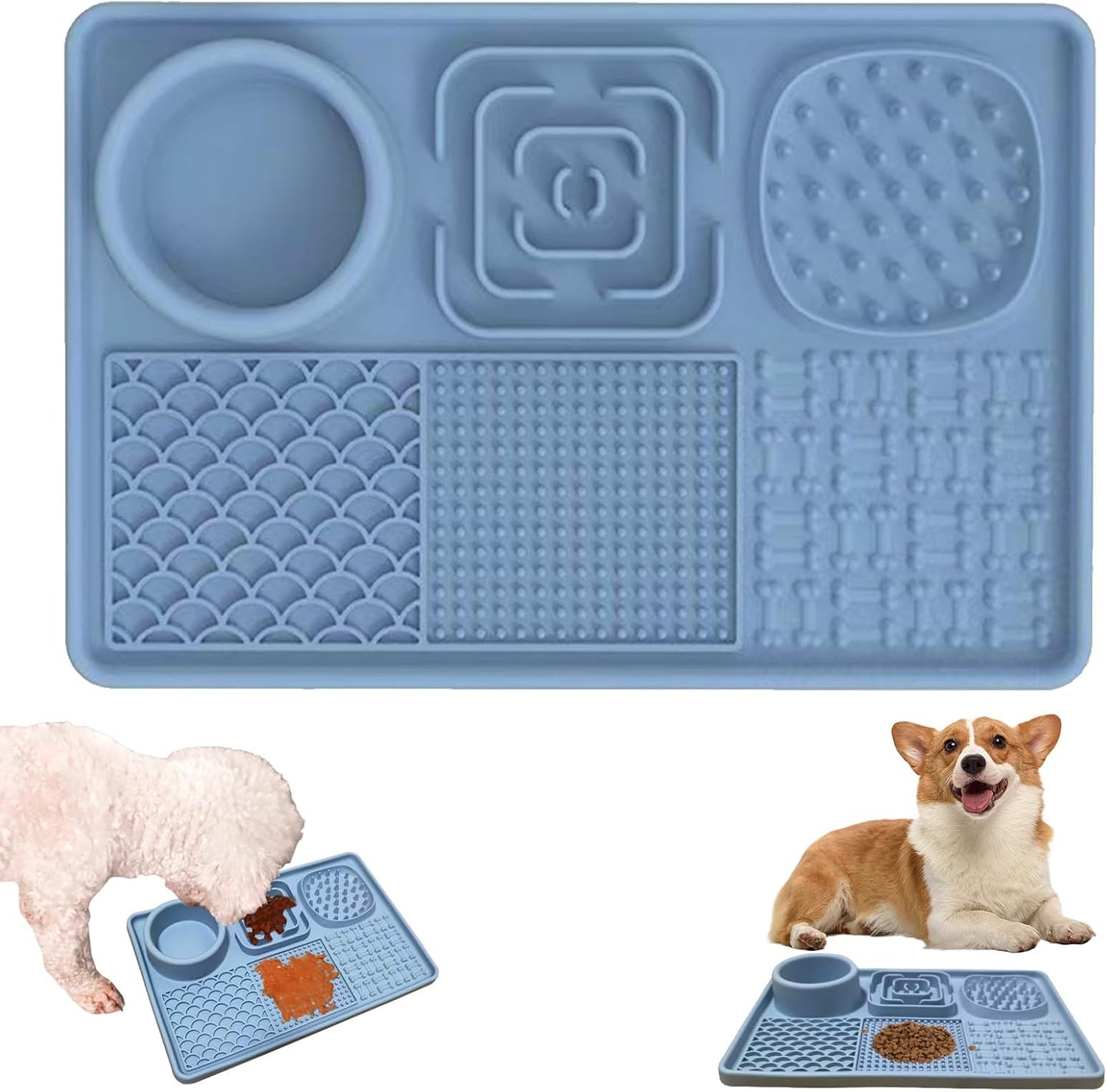 Dog Lick Mat for Anxiety Relief, Slow Feeder Alternative, Pet Enrichment Treat Mat, Boredom Buster, Durable Food-Grade Silicone, Dishwasher & Freezer Safe (Blue, Rectangle)