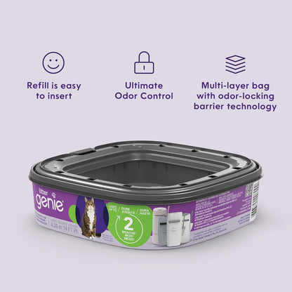 Litter Genie Refill Bags (3-Pack) | Multi-Layers of Odor-Barrier Technology | 1 Square Refill Cartridge Lasts Up to 2 Months Per Cat