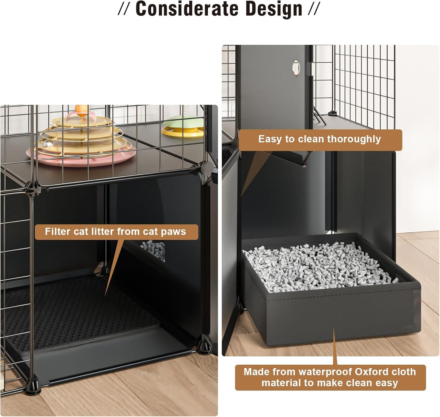 3-Tier Large Cat Enclosure Indoor & Outdoor with Litter Box, Detachable Multifunctional Catio Playpen - DIY Metal Wire Kennel Cage for Cats