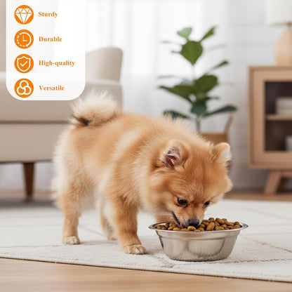 12 Pcs Stainless Steel Cat Bowls Bulk, 5.5 Inch Wide Flat Metal Cats Food Bowl Silver Thickened Replacement Basic Kitty Plates Whisker Friendly Fatigue Relief for Cat Puppies