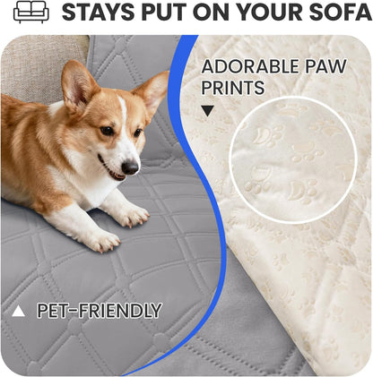 Waterproof Dog Blanket, Non-Slip Soft Pet Bed Cover, Couch Cover for Dogs Washable, Protects Sofa, Furniture, Crate, Car, Tear Resistant Leakproof Pet Blanket (52x82 Inch, Light Grey)