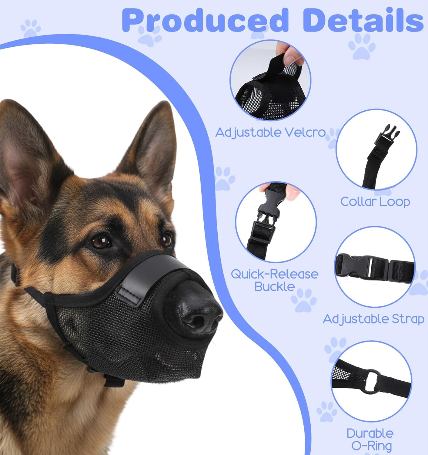 Muzzle for Dogs, Large Dog Muzzle, Adjustable Soft Dog Muzzles, Prevents Biting Scavenging for Large Dogs German Shepherd (Black,M)