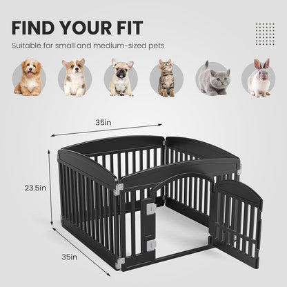SMUG Dog Playpen 4-Panel 24" | Safe & Secure Indoor/Outdoor Pet Fence | Folding & Portable |35 x 35 x 24IN, Ideal for Small to Medium Dogs | Easy to Clean （Black）