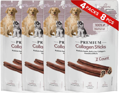 8 Pieces of Premium Collagen Sticks for Dogs, All Natural Dog Collagen Sticks, Great Tasting to Support Healthy Skin & Shiny Coats, Highly Digestible, Beef Chews for Dogs (4pack, 8pcs)