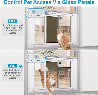 Cat Door for Window,Adjustable to Fits 27.5"-33" Width Sliding Windows,Aluminum Frame Window Cat Door Insert,Magnetic Close Cat Window Door,Quick Install Window Pet Door for Cats & Small Dogs