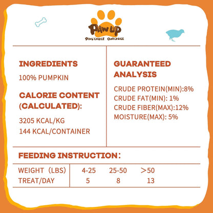 PAWUP Freeze-Dried Pumpkin Treats for Dogs & Cats – High Fiber, Single Ingredient Natural Snacks for Digestion & Gut Health, Healthy Food Toppers, 1.58 oz