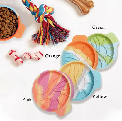 Colorful Round Slow Feeder Bowl for Small Dog & Cat Easy to Clean Silicone Round Shape Cat Bowl (Orange)