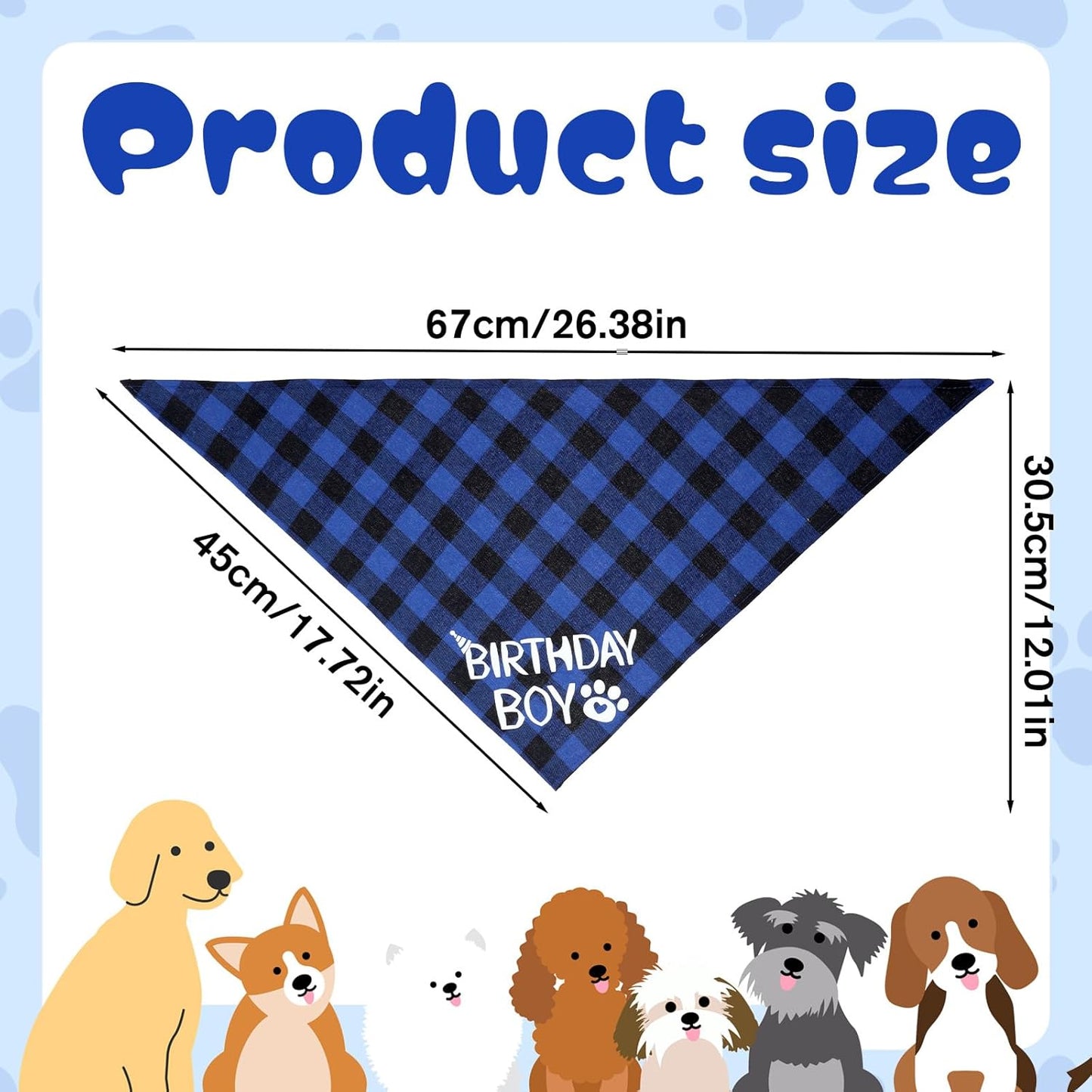 Dog Birthday Bandana, Blue Boy Dog Birthday Boy Bandana Blue Plaid Boys Pet Bandanas Dogs Birthdays Party Supplies for Small Medium Large Dogs Pets (Large)