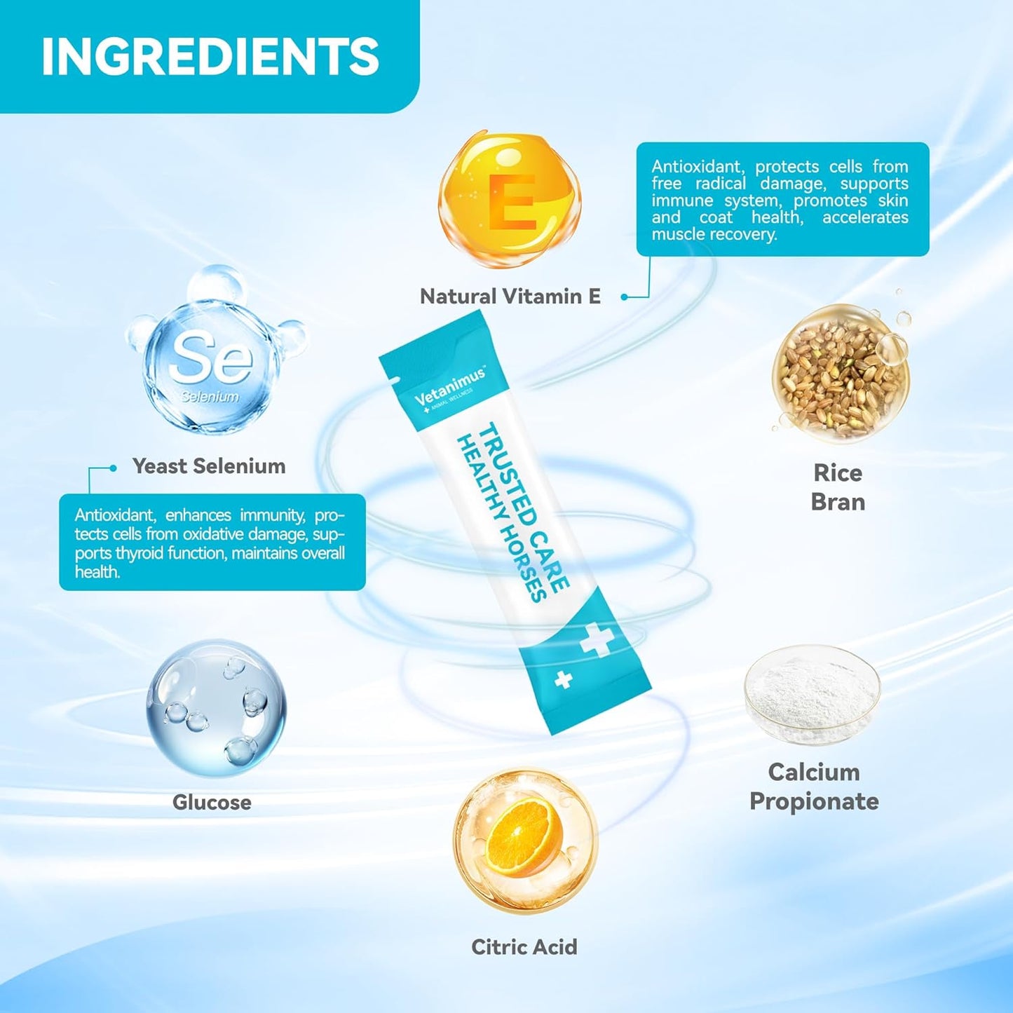 Natural Vitamin E & Selenium for Horses Muscle Build Support for Active Horses Equine Vitamin E Powder Supplement 30-Day Supply