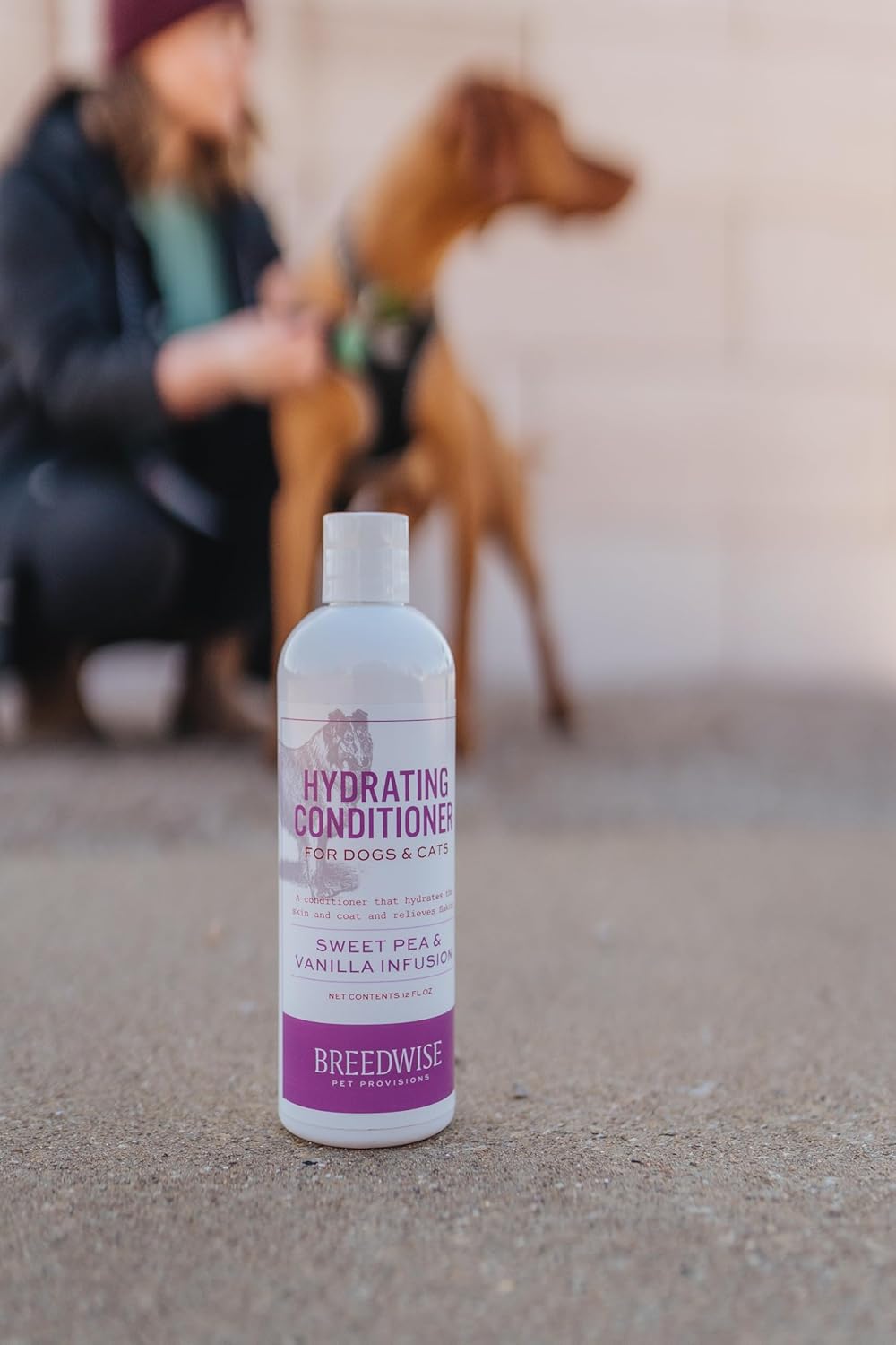 Dog & Cat Conditioner | Moisturizing Hypoallergenic Formula for Soft, Shiny Coat | Sweet Pea & Vanilla | 12oz Bottle - Made in USA - Breedwise