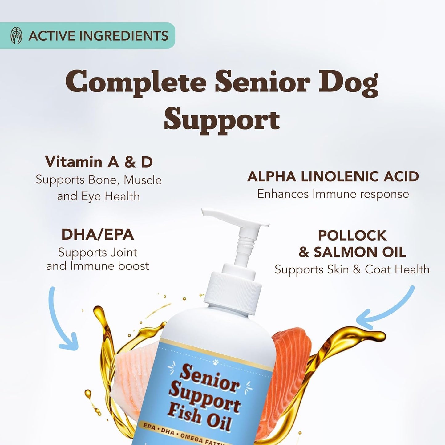 Natural Dog Company Omega 3 Fish Oil for Senior Dogs Supplement – Support Mobility, Skin, Coat, Heart & Brain, with Turmeric, Salmon & Fish Oil for Aging Dogs, Liquid Canine Supplement, 16oz