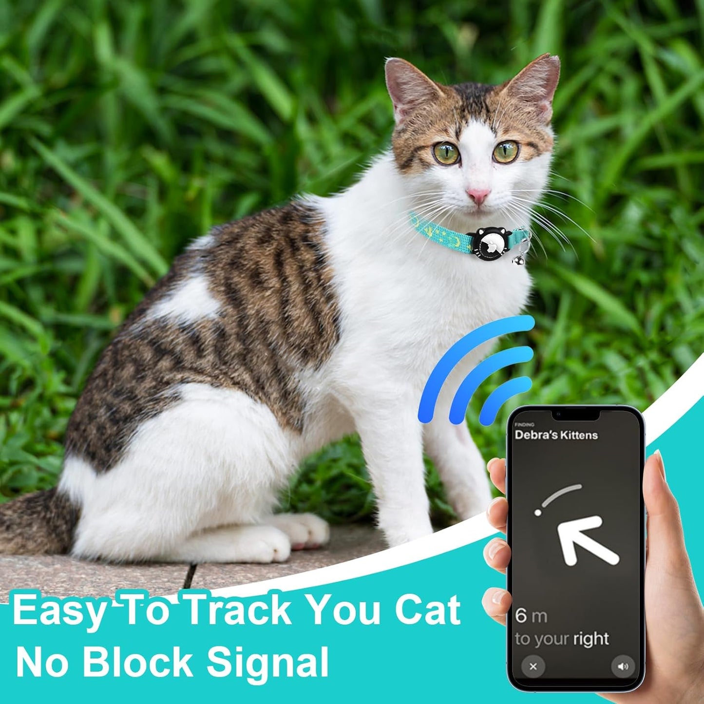 Cat Collar with Airtag Holder, Reflective Cats Collar Breakaway with Bell, Pet Tracker Compatible with Apple Air Tag for Kittens and Puppies, Blue, S(9-11 Inch)