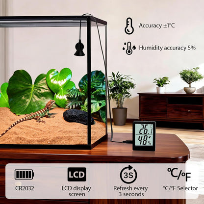 Digital Reptile Thermometer and Humidity Gauge, Large LED Display Terrarium Hygrometer with Adhesive Tape, for Bearded Dragon Tank, Leopard Gecko, Snake, Lizard, Hermit Crab Accessories