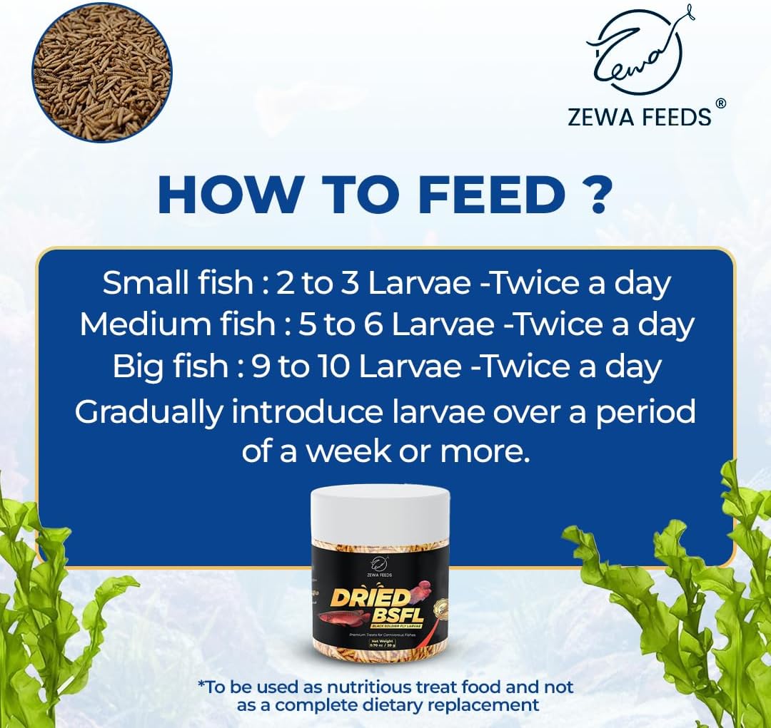 Dried Black Soldier Fly Larvae - 100% Natural Protein Rich Fish Food for Arowana, Flower Horn, Oscar, Redtail Shark (20 g/ 0.7 Oz/100 ml) (Pack of 2)