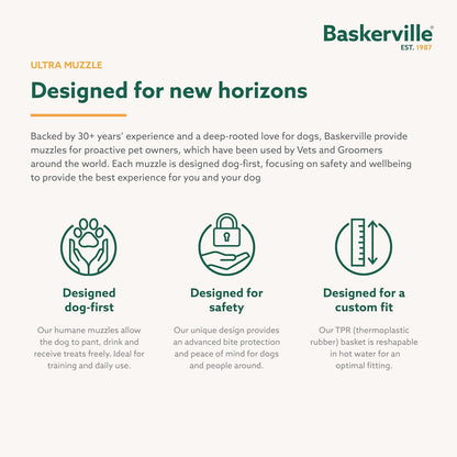 BASKERVILLE Ultra Dog Muzzle- Black Size 4, Perfect for Medium Dogs, Prevents Chewing and Biting, Basket allows Panting and Drinking-Comfortable, Humane, Adjustable, Lightweight, Durable