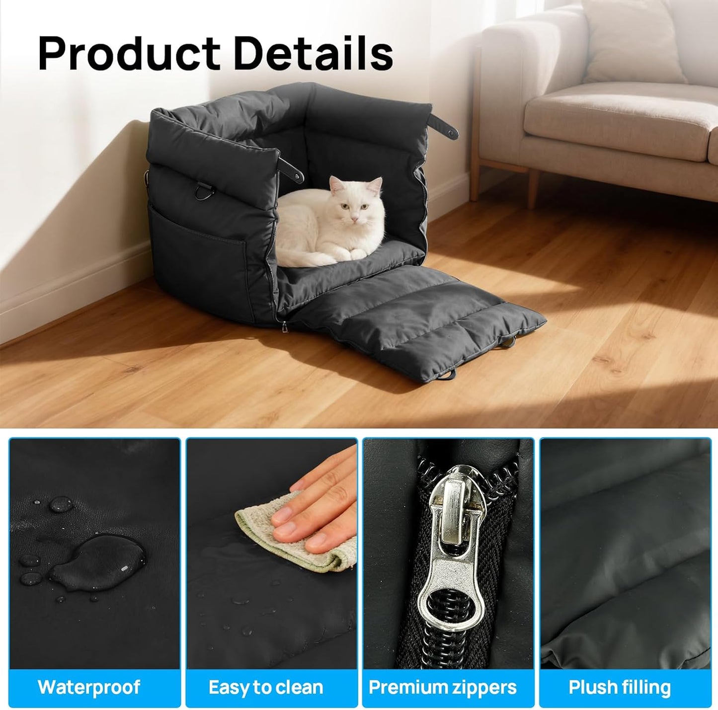 Gugxiom Dog Car Seat Bed for Small & Medium Dogs Under 30lbs, Premium Dog Car Seat, Soft & Stylish & Waterproof, Easy to Clean for Front or Back Seat (Black)