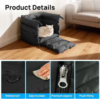 Gugxiom Dog Car Seat Bed for Small & Medium Dogs Under 30lbs, Premium Dog Car Seat, Soft & Stylish & Waterproof, Easy to Clean for Front or Back Seat (Black)