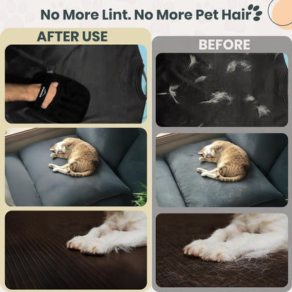 Pet Hair Remover Glove – Reusable Electrostatic Pet Hair Removal Glove for Furniture, Carpet & Car – Upgraded Design Cat & Dog Hair Mitt for Cleaning (Black - 2 Pack Gloves)