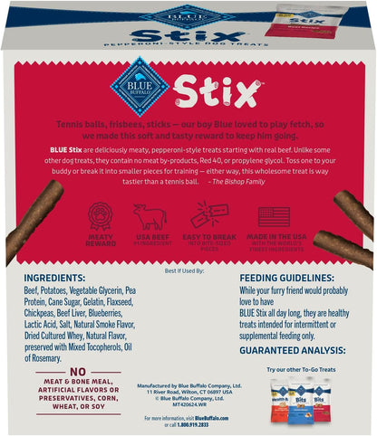 Blue Buffalo Stix Natural Soft Moist Dog Treats TOGO Beef Recipe, 1oz Bags, Pack of 12