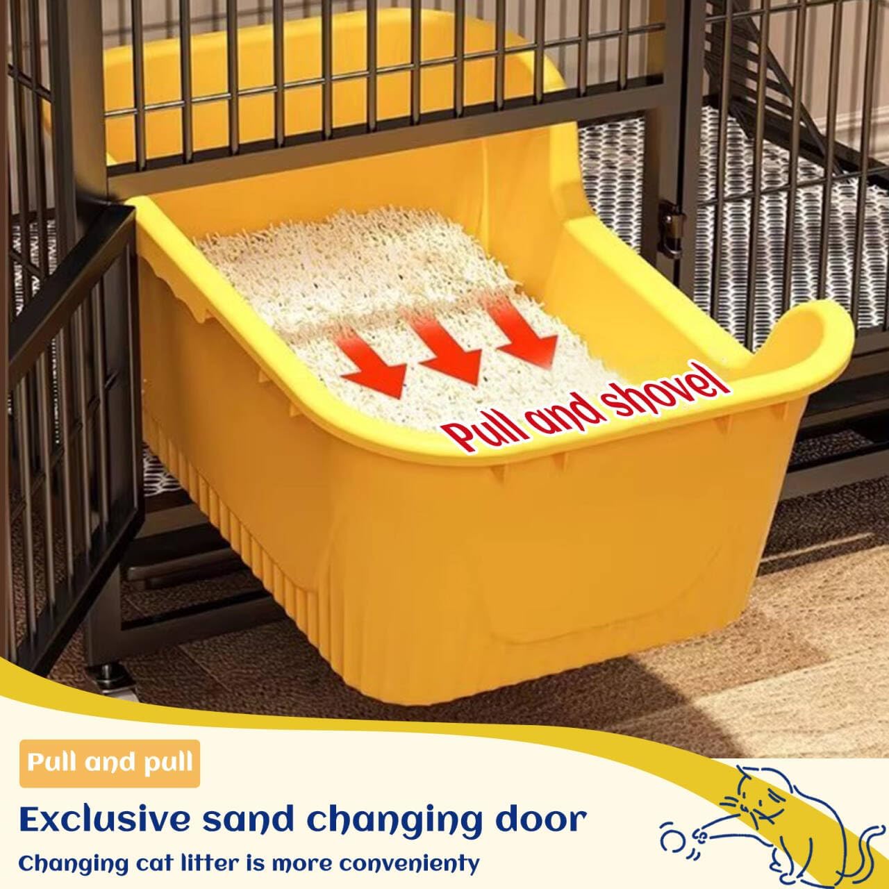 Collapsibles Cat Cages Indoor,Portable Cats Enclosures 2/3/4-Tier,Heavy-Duty Cat Playpens with Universal Wheels,Large Metal Animal cage Pet Crate No Assemblys Required (Black, 4-Tier (No Litter Box))