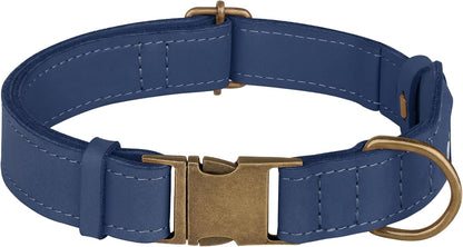 AirTag Dog Collar - Genuine Leather Dog Collar with Apple AirTag Holder and Metal Buckle - Smart GPS Tracking Pet Collars for Small Medium Large Dogs Puppy (Smoky Blue, S, 12"-15" Neck Fit)