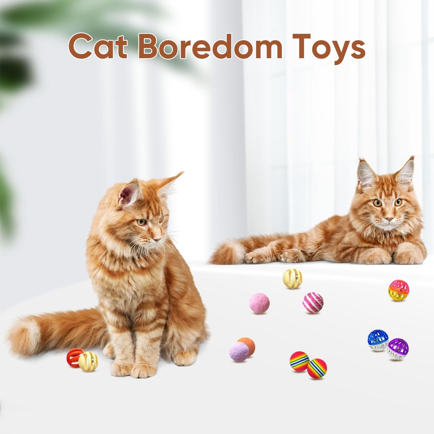 Cat Toys for Indoor Cats, Cat Toys Balls, 20 Packs Interactive Cat Toy Set with Colorful Bell, Jingle Bell, Rainbow, Pompom and Sisal Ball for Kittens