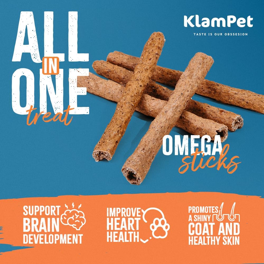 Omega Sticks for Dogs 15 Pack – Natural Collagen Dog Chews Wrapped in Wild-Caught Salmon Skin – High in Omega-3 & 6 – Joint, Skin & Coat Support – Grain-Free, Digestible Treats