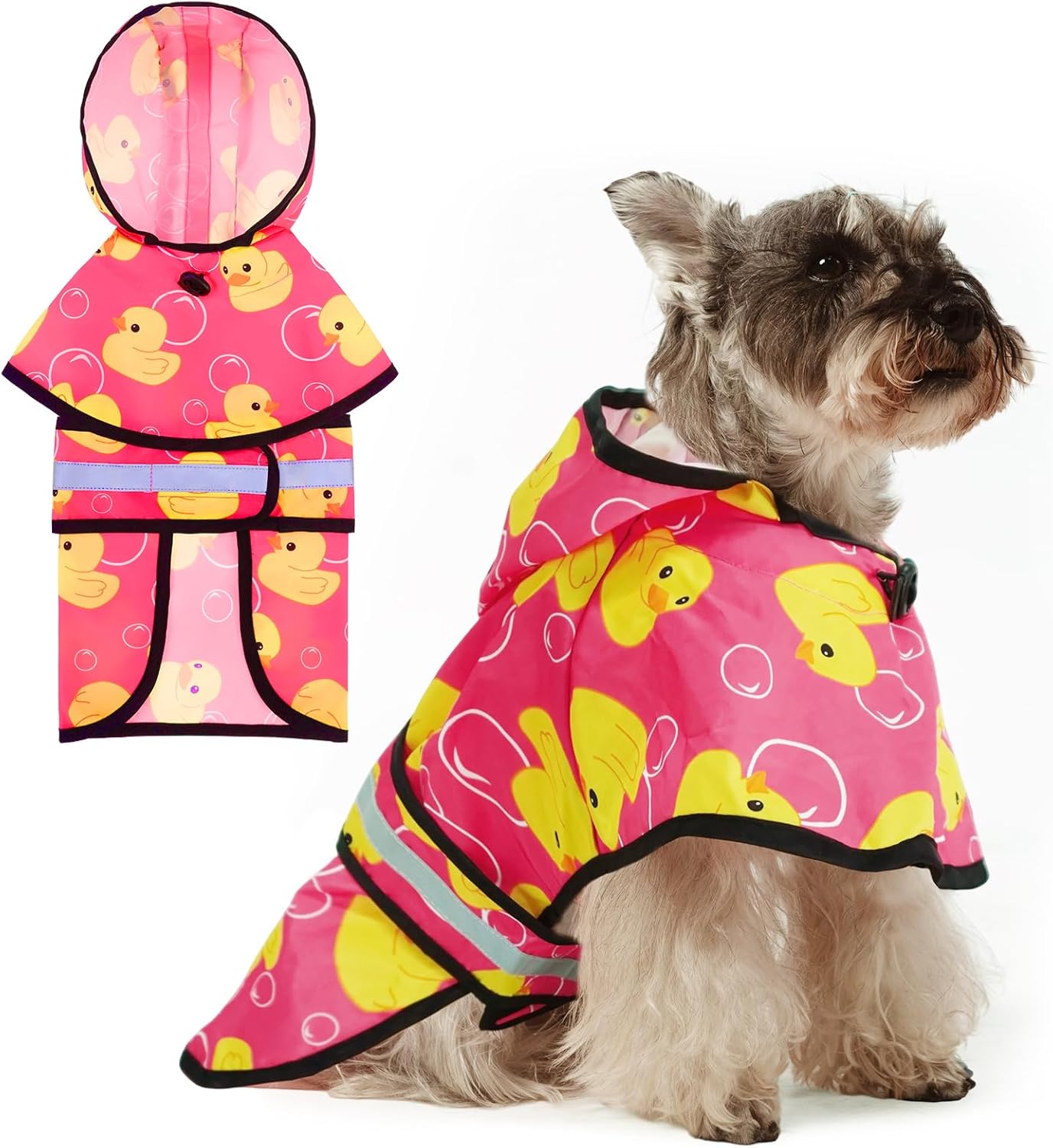 KOOLTAIL Dog Raincoat Hooded Slicker Poncho with Leash Hole, Dog Raincoat for Small Medium Dogs,Waterproof Plush Fleece Lining Pet Rain Jacket with Reflective Adjustable Strip Puppy Rainwear Pink S