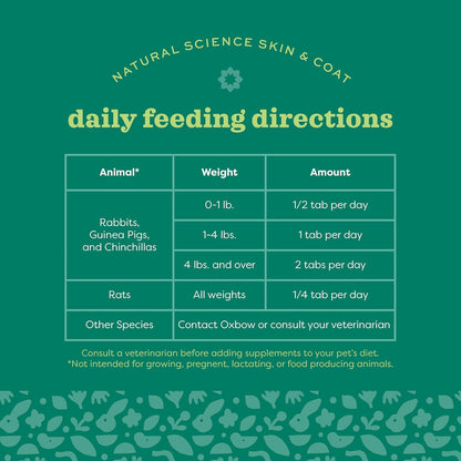 Oxbow Natural Science Skin & Coat Support, Supplement for Rabbit & Guinea Pig, Made with Oxbow Timothy Hay, Includes Palm Oil & Omega 3 & 6 Fatty Acids, Made in USA, 4.2 oz Bag