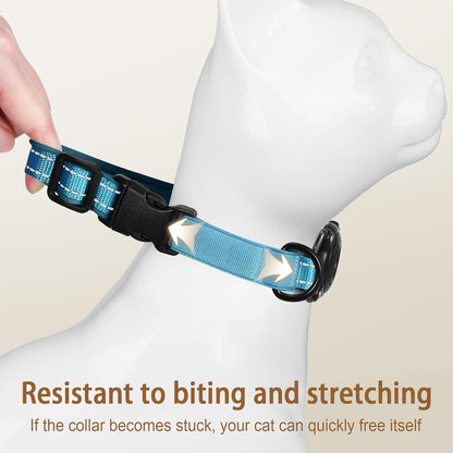 Reflective AirTag Cat Collar, IP68 Waterproof Airtag Holder, Safety Elastic Band Cat Collars for Kittens and Puppies (Blue, S)