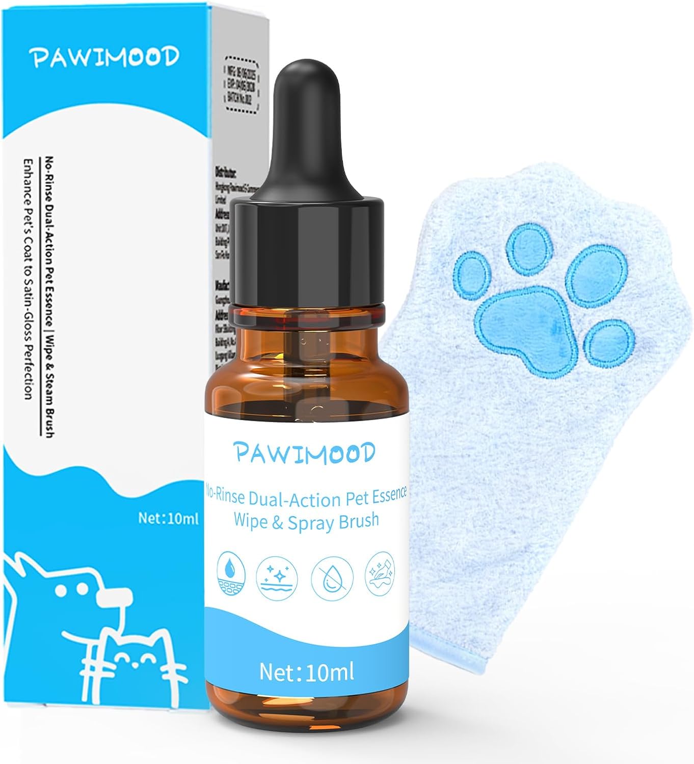 Concentrated Waterless Shampoo with Grooming Glove, No-Rinse & Lick-Safe Essence for Steam Brushes, Gentle Care for Cats/Kittens/Seniors, Manage Shedding & Freshness