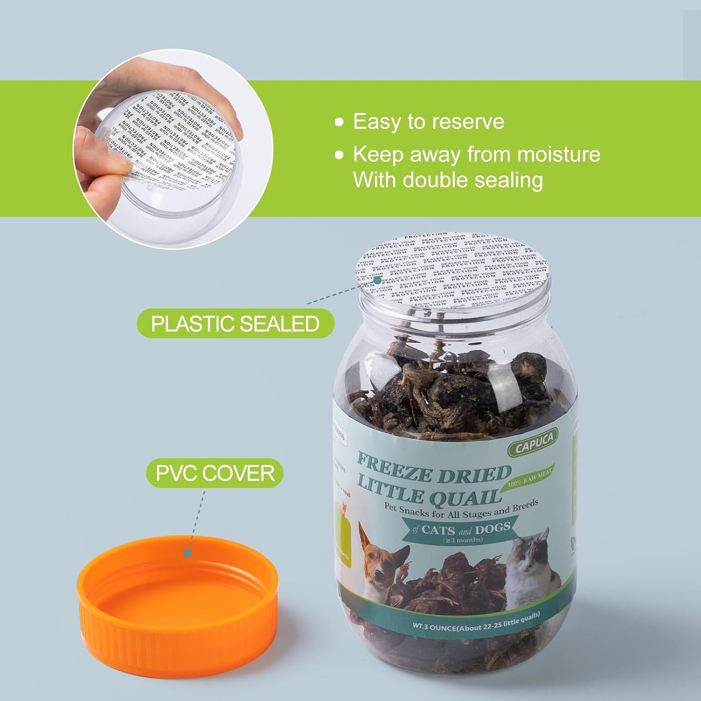 Freeze-Dried Quail Cats & Dogs Treats - Single Ingredient Pet Snacks, High-Protein Training Rewards, Grain-Free, Easy Digestion (3oz)