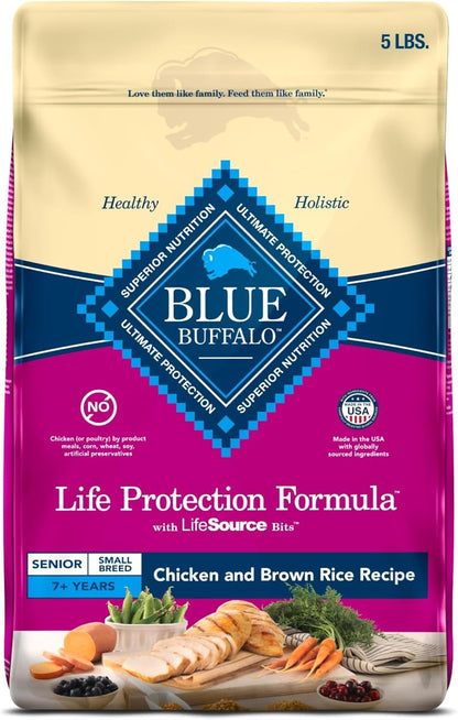Blue Buffalo Life Protection Formula Small Breed Senior Dry Dog Food, Supports Joint Health and Immunity, Made with Natural Ingredients, Chicken & Brown Rice Recipe, 5-lb Bag