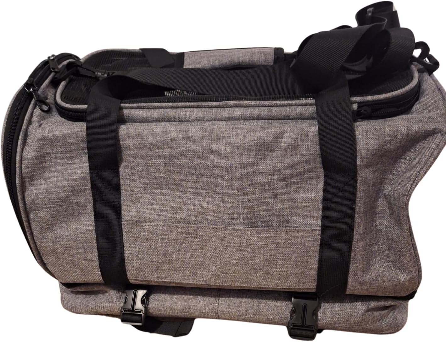 KJ Lightweight Durable Pet Carrier for Small Dogs & Cats up to 20 lbs - Grey Vinyl Travel Carrier with Zipper Compartments, Airport-Approved