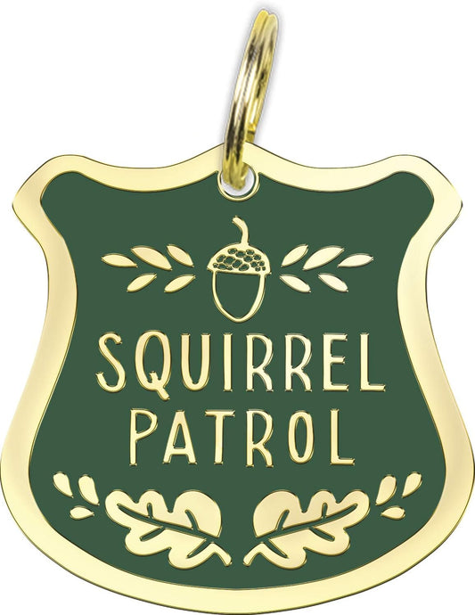 Squirrel Patrol Hard Enamel Dog Collar Pet Charm 1.25 Inch x 1.25 Inch