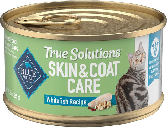 Blue Buffalo True Solutions Skin & Coat Care Wet Cat Food for Adult Cats, Made with Natural Ingredients, Whitefish, 3-oz. Cans (24 Count)