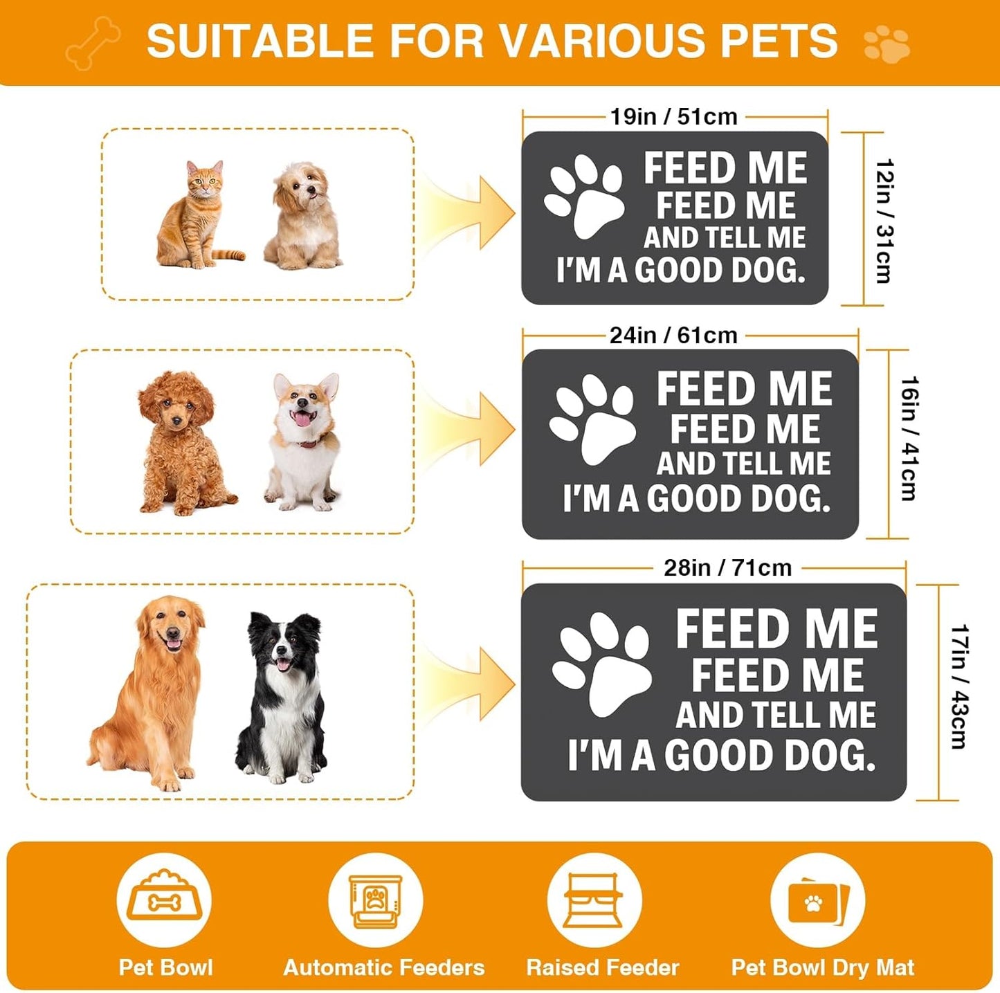 Pet Feeding Mat for Dogs and Cats, Absorbent Dog Bowl Mat Waterproof Anti-Slip, Quick Dry Dog Food Mat for Pet Water Bowl, Funny Paw Print Design (12" x 20")