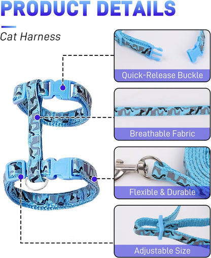3 Pack Cat Leash and Harness Set, Lightweight Adjustable Collar Escape Proof for Cats