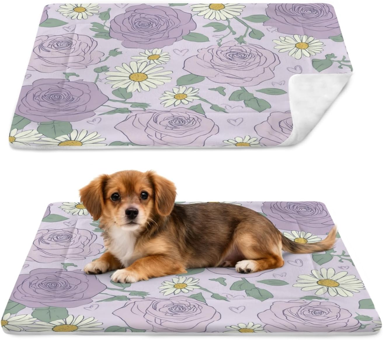 susiyo Spring Artistic Purple Daisies Dog Bed Mat - Super Soft & Warm Pet Pad, 25x18 Inch Machine Washable Mat for Small Medium Dogs, Couch Protector, Crate & Travel Bed Topper