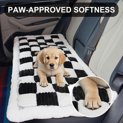 Backseat Pet Bed Mat Non-Slip Dog Car Seat Cover Scratch Chew Resistant Dog Blanket for SUVs, Trucks & Sedans 23" x 51" Easy Clean Comfortable Car Travel Pet Pad, Black and White
