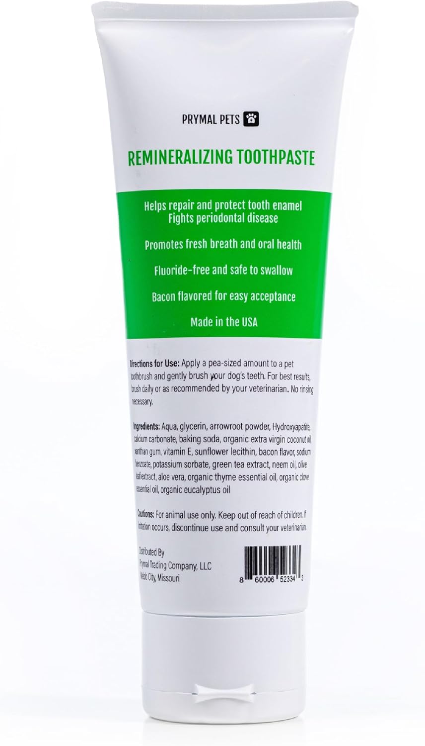Remineralizing Dog Toothpaste with Nano-Hydroxyapatite – Bacon Flavor, Fluoride-Free & Safe to Swallow, Veterinarian Reviewed, Made in USA, Fights Plaque & Freshens Breath (4 oz)