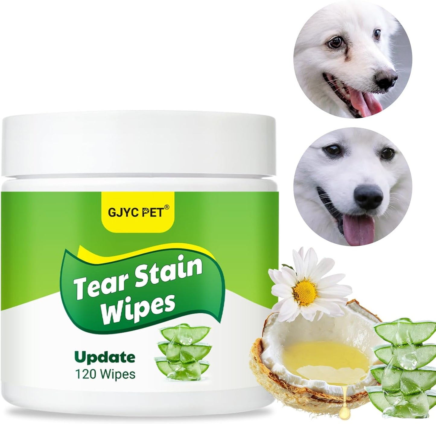 Dog Eye Wipes - Tear Stain Remover for Dogs, Gentle Formula for Cats and Dogs, Quick Care for Bright Fur, Thick, Soft and Skin-Friendly, 120pcs