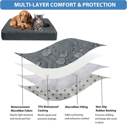 Dog Bed Cover Waterproof, Non-Slip Rectangular Pet Bed Protector for Dogs & Cats, Removable Washable Bed Sheet Replacement,44"x35"x8",Gray,2Pcs,Covers Only