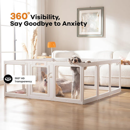 Clear Acrylic Dog Playpen Indoor, Puppy Cat Small Pet Play Pen, Pet Cat Playpen for Rabbits, Dog Fence Crate Kennel Whelping Cage (White, 10 Panel)