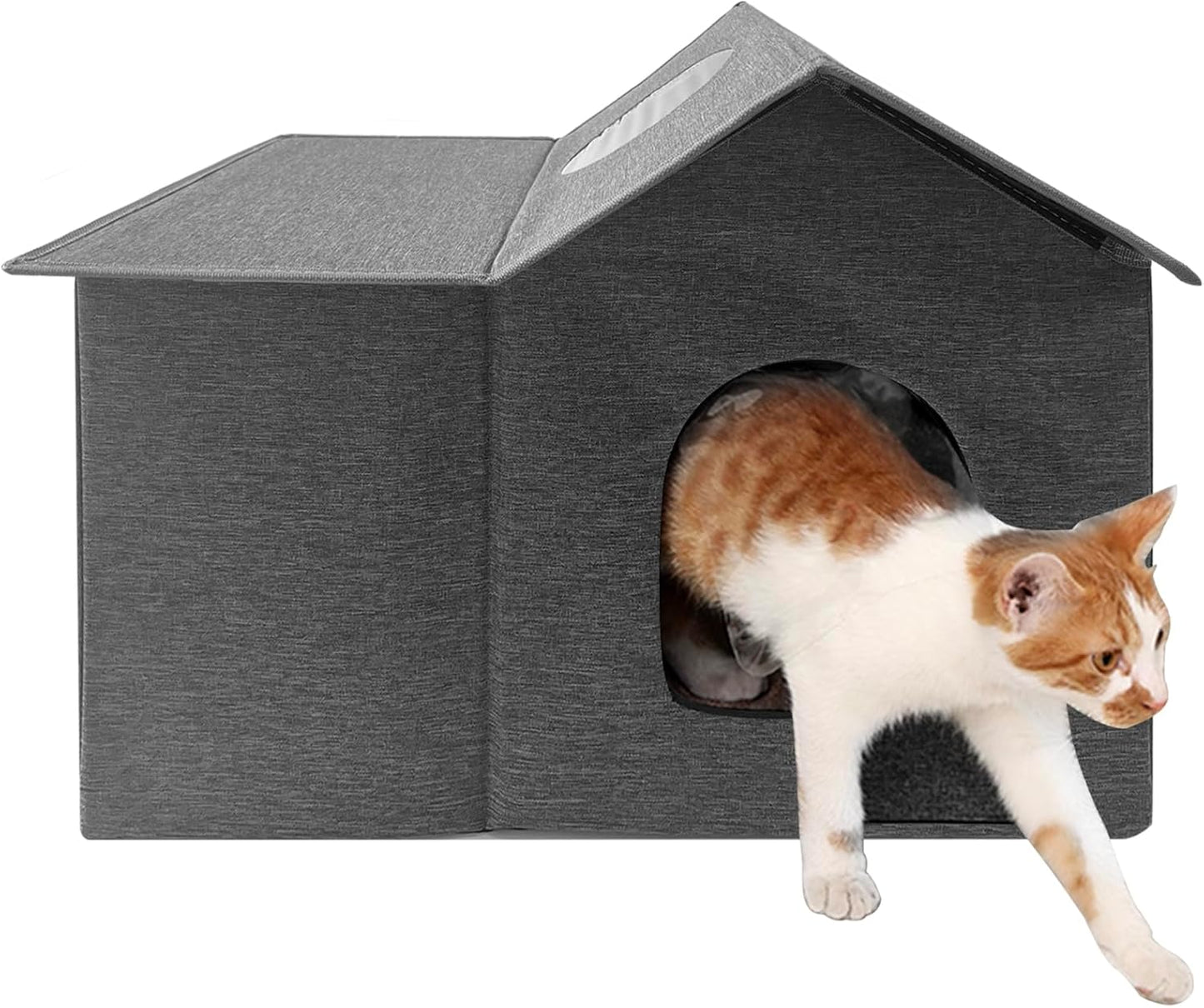 Homegroove Outdoor Cat House Waterproof, Insulated Cat Houses for Outdoor Cats with Removable Soft Mat, Collapsible Feral Cat Shelter for Multiple Cats, Easy to Assemble (Grey, Large)