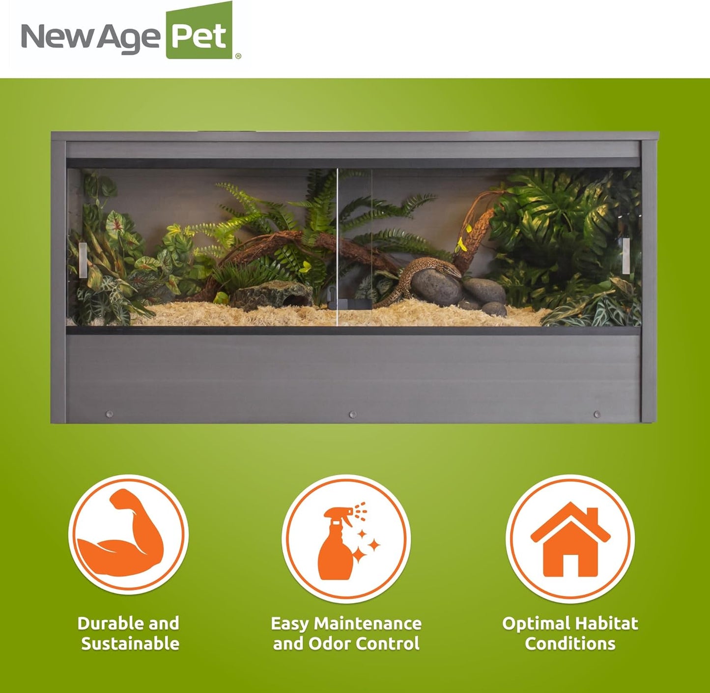 New Age Pet ECOFLEX 48" Wide Large Reptile Habitat, Mojave Lounge for Snakes, Tortoises & Lizards in Maple, Black & Grey, Easy Assembly, Sliding Glass Doors & Mesh Top