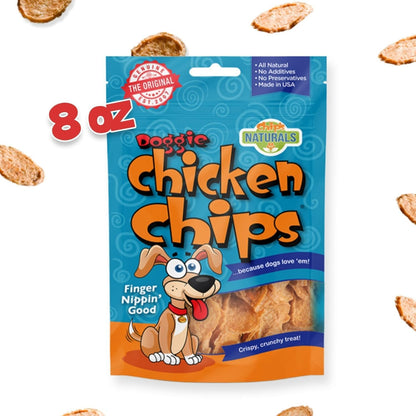 Chip's Naturals Doggie Chicken Chips Medium 8oz oz All Natural High Protein Low Calorie Healthy Dog Treats, Grain Free Gluten Free USDA Inspected & Approved Chicken Treat for Dogs, Pet Supplies